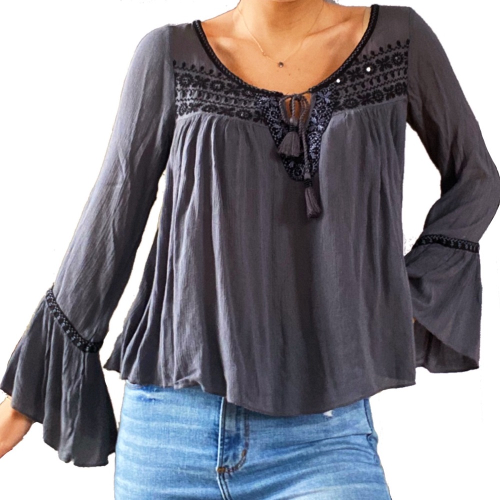 dark grey boho peasant top